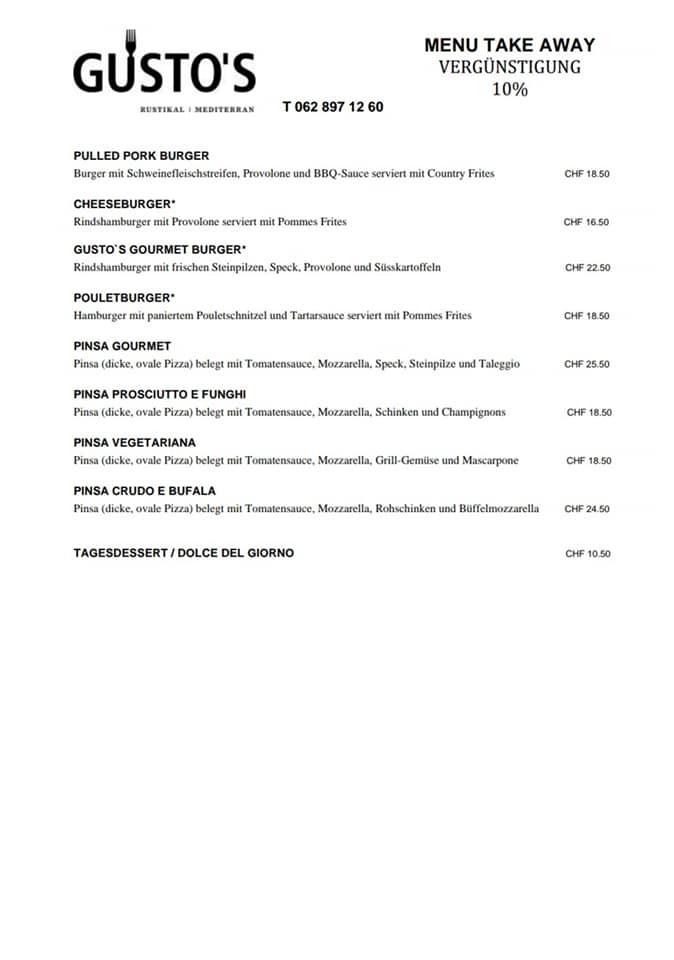 Menu da GUSTO'S, Rupperswil