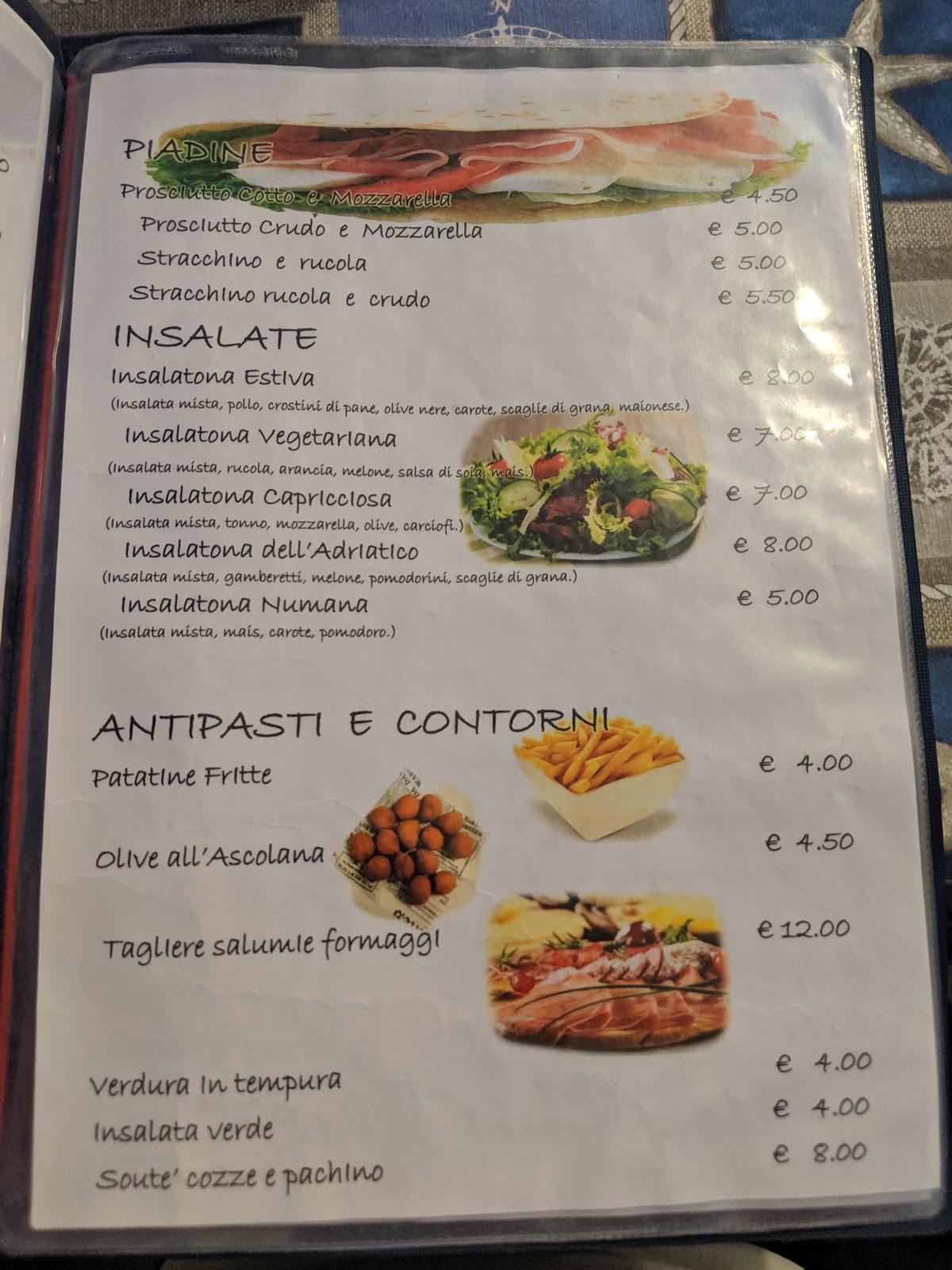 Speisekarte von Bar Pizzeria Bagno 25, Marcelli