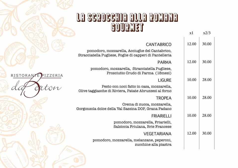 Menu at Da Berton pizzeria, Lido di Jesolo