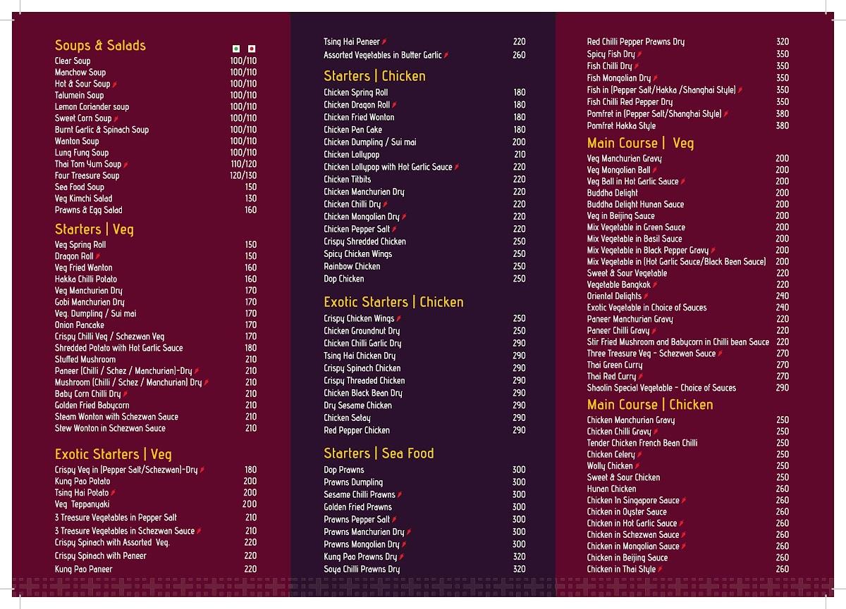 Shaolin menu
