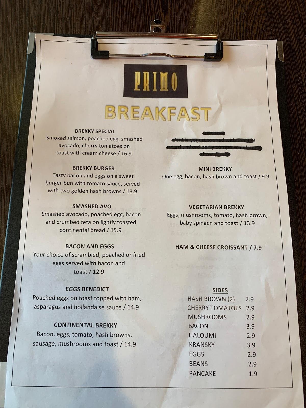 Menu at Caffe Primo Firle restaurant, Firle, 151/161 Glynburn Rd