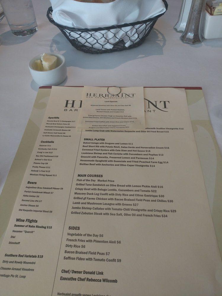 Menu at Herbsaint restaurant, New Orleans