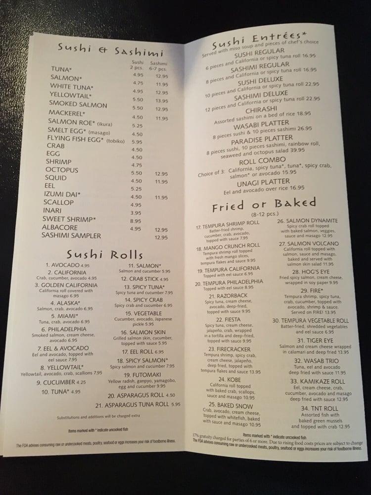 Menu at Wasab Steak House & Sushi restaurant, Joplin