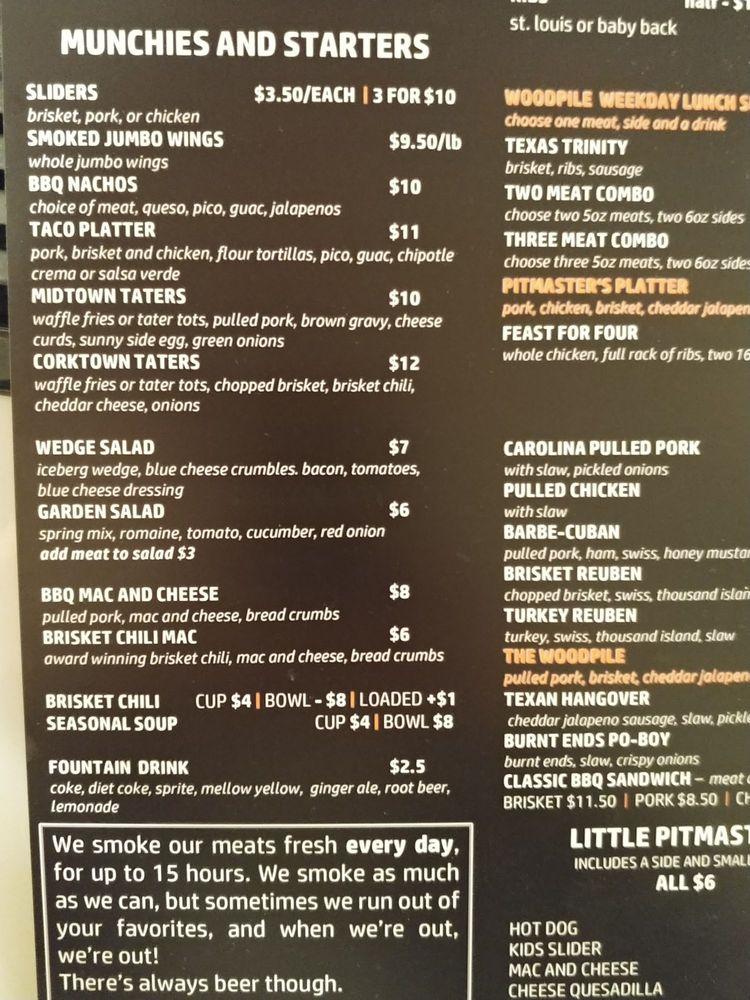Menu at Woodpile BBQ, Madison Heights, 630 E Eleven Mile Rd