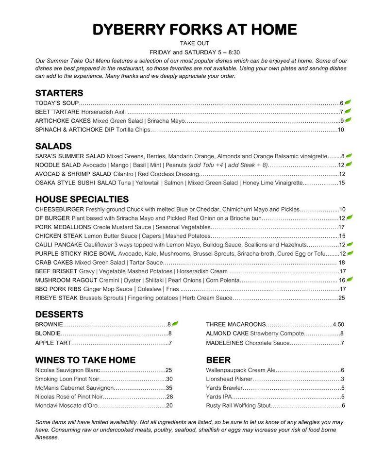 Menu at Dyberry Forks pub & bar, Honesdale