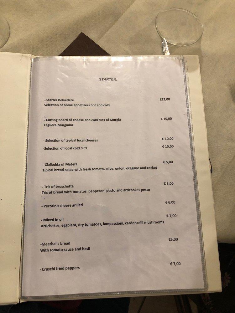 Menu Au Osteria Belvedere Al Vecchio Frantoio Restaurant Matera