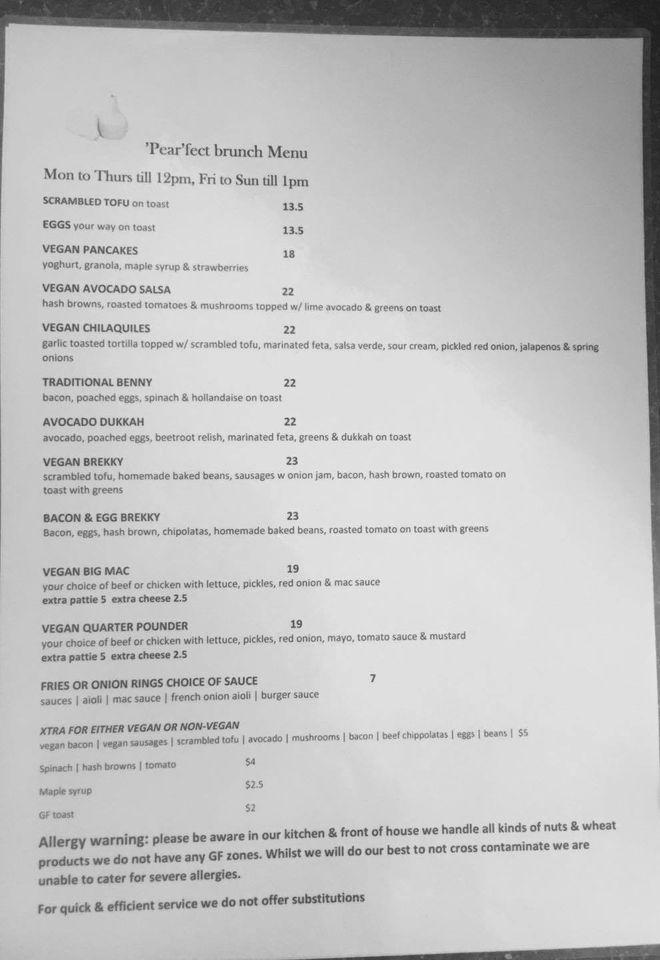 Menu at The 'Pear'fect Pantry cafe, Osborne Park
