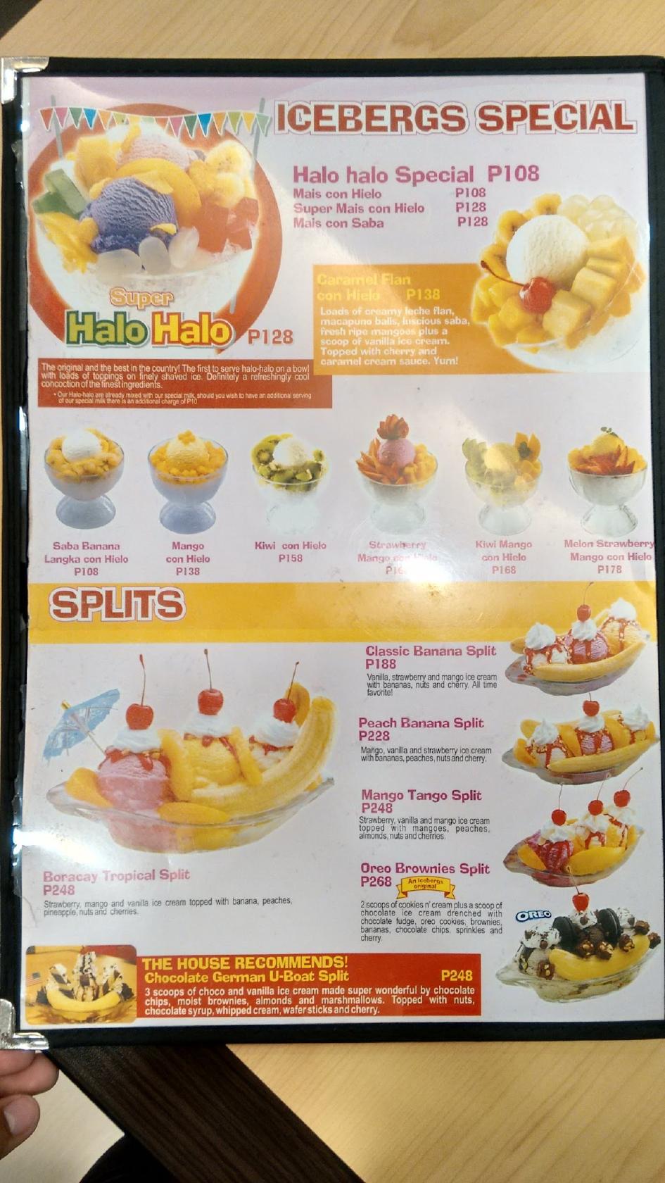 Menu at Icebergs restaurant, Quezon City, P3M5+V3X