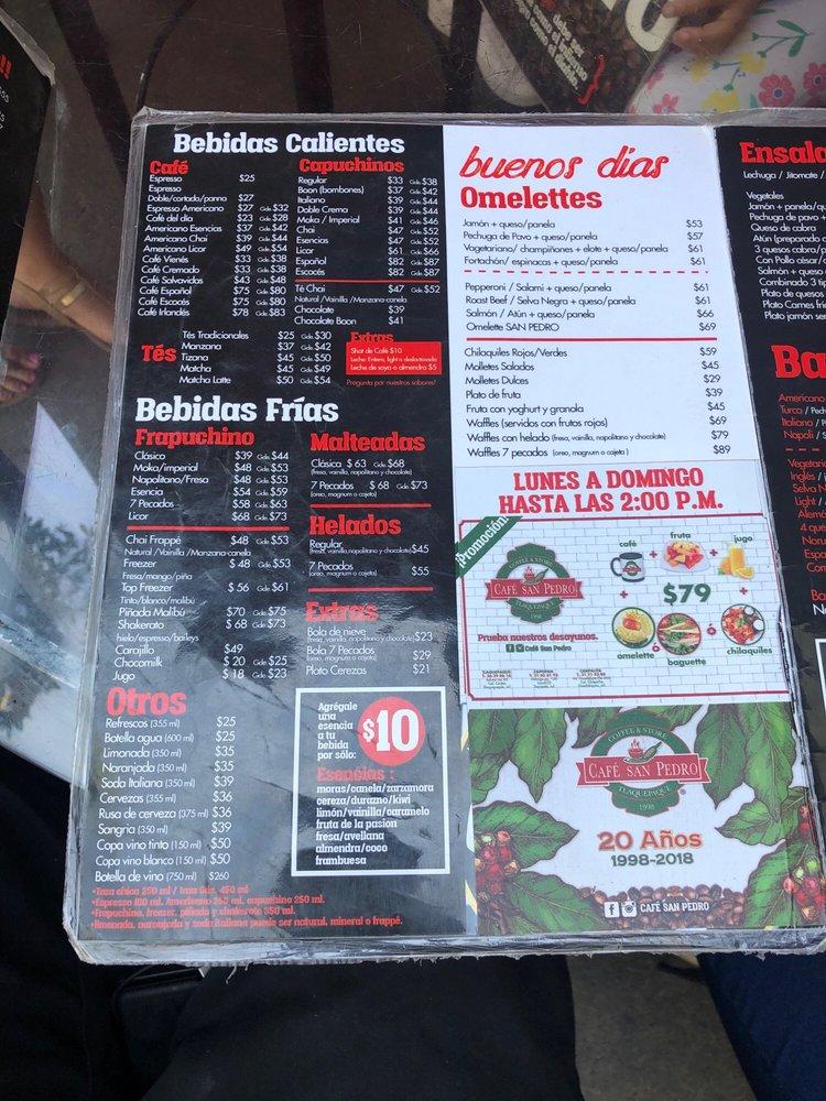 Menu at Café San Pedro Tlaquepaque, Tlaquepaque, C. Juárez 85