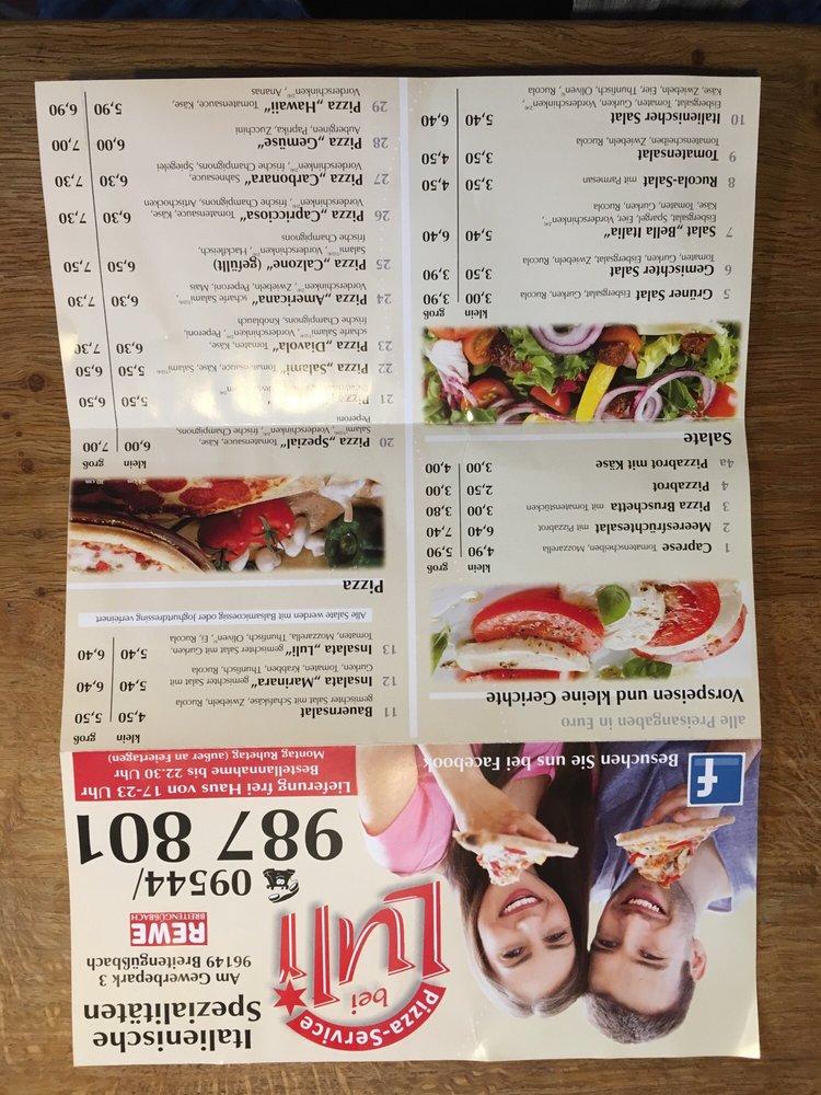 Speisekarte von Pizzaservice bei Luli, Breitengüßbach