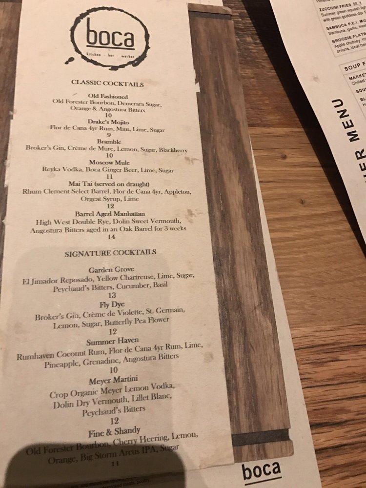 Menu at Boca pub & bar, Sarasota