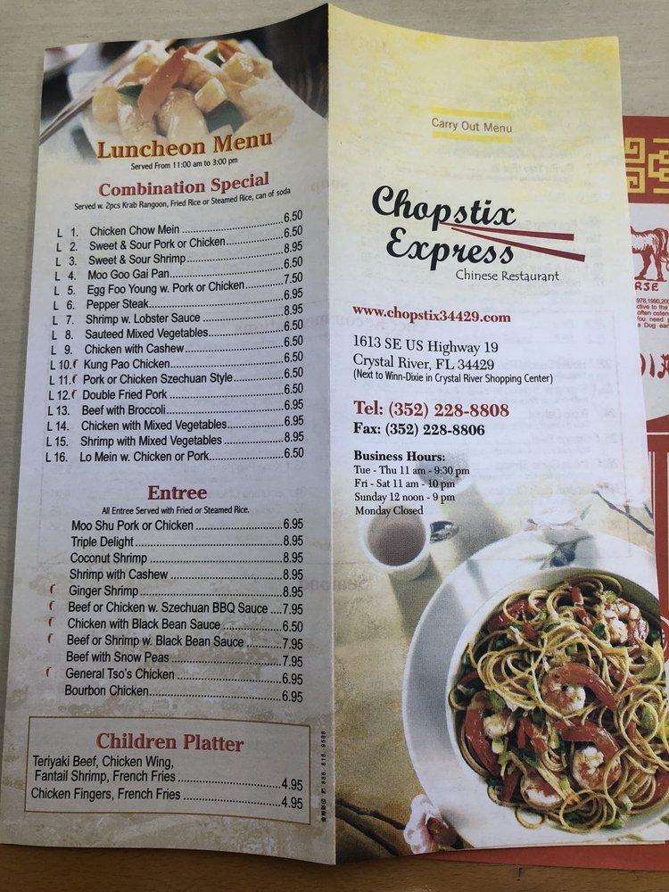 Menu at Chopstix express restaurant, Crystal River, SE US Hwy 19