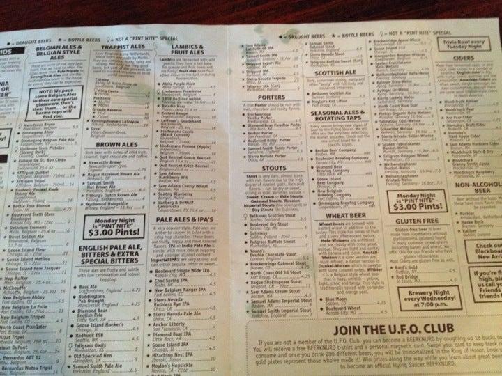 Menu at Flying Saucer Draught Emporium pub & bar, Little Rock