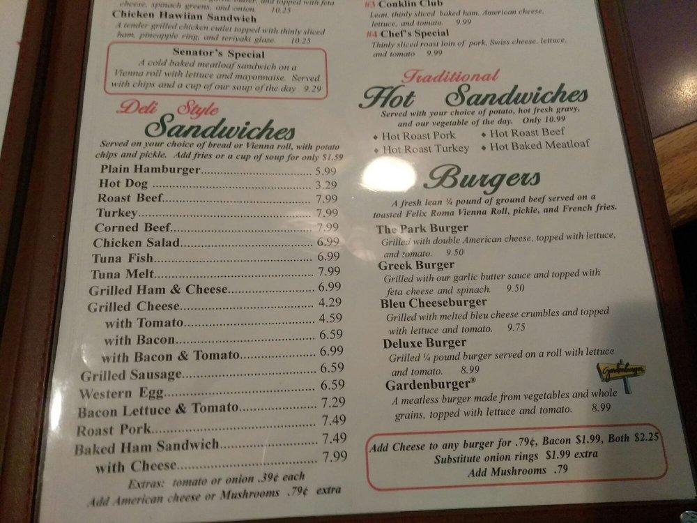 Menu at Park Diner restaurant, Binghamton