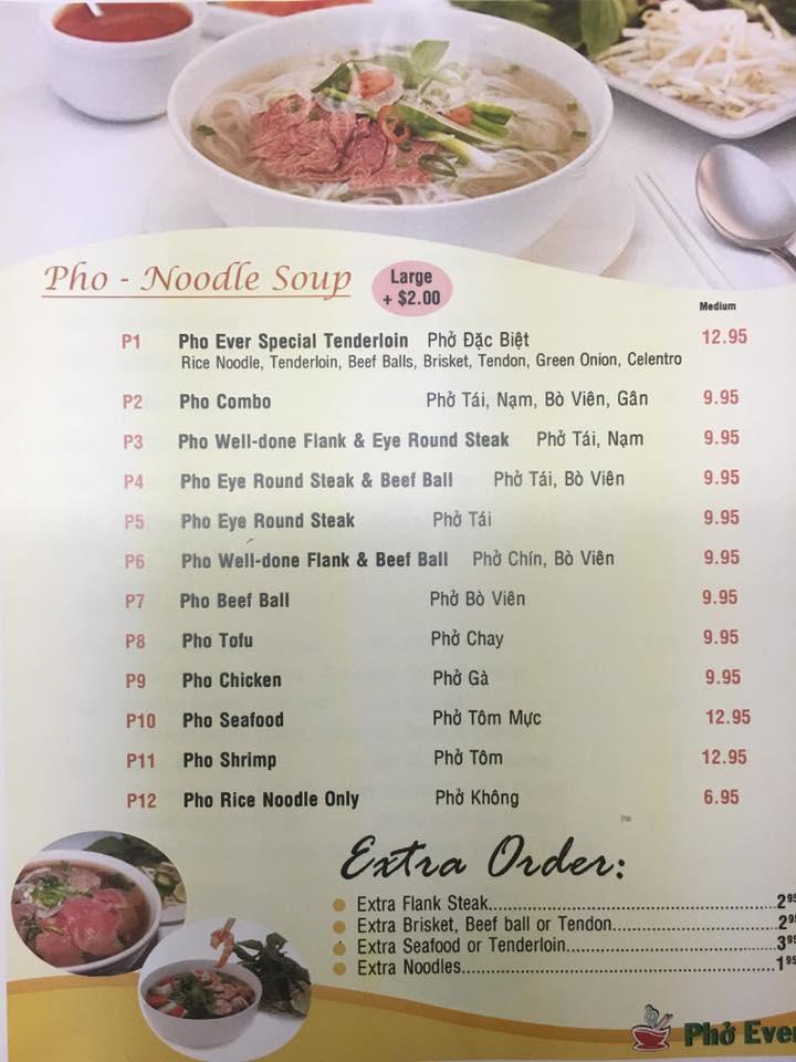 Menu at Phở Ever Hales Corners restaurant, Hales Corners