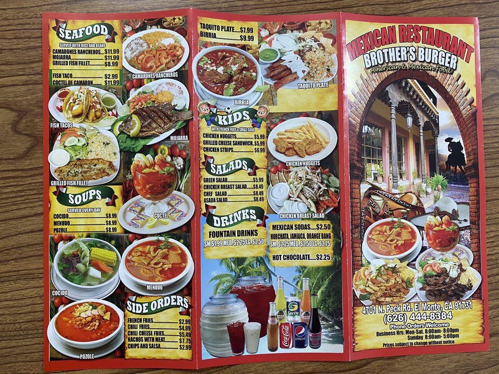 Menu at Brothers Burgers restaurant, El Monte