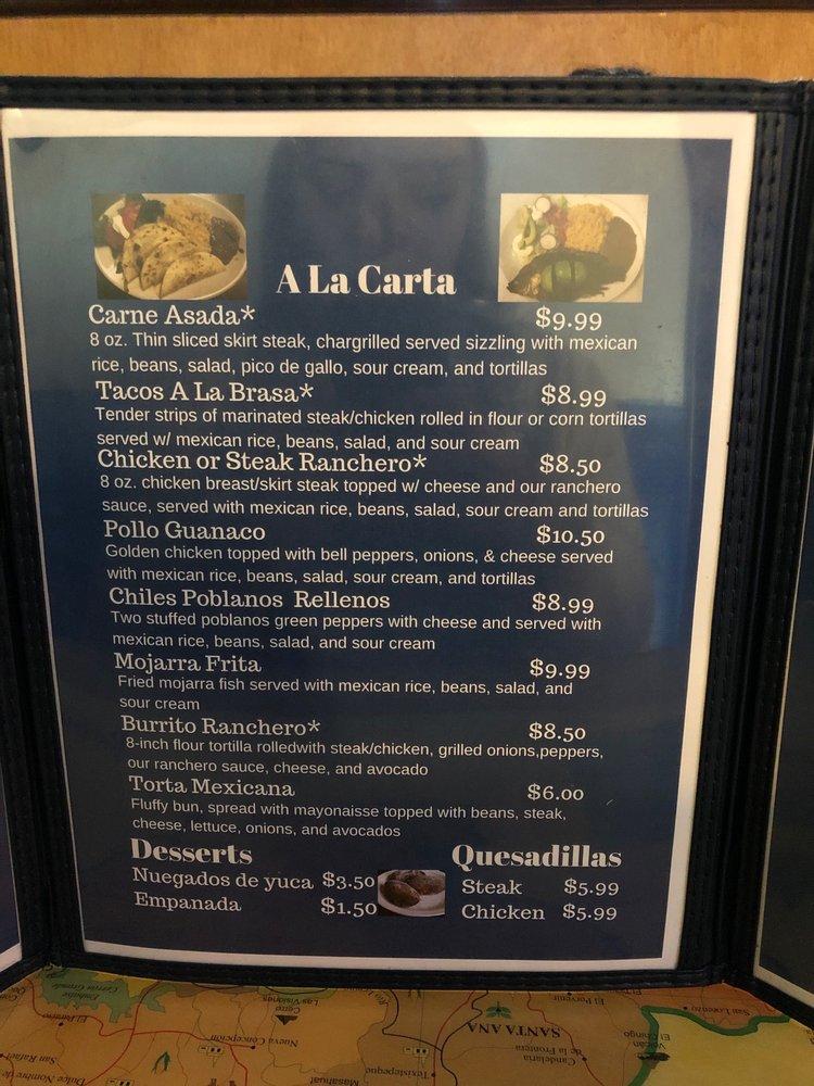 Menu at El Guanaco restaurant, Flowery Branch