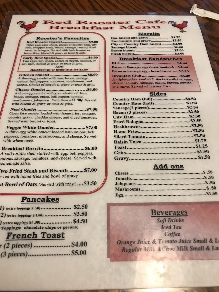 Menu at Red Rooster Cafe, Hendersonville, 801 W Main St