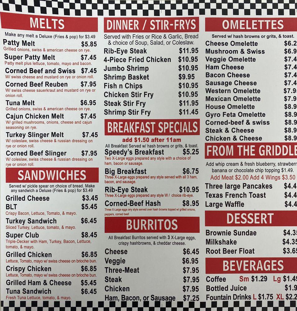 Menu at Speedy's Coney Island restaurant, Detroit
