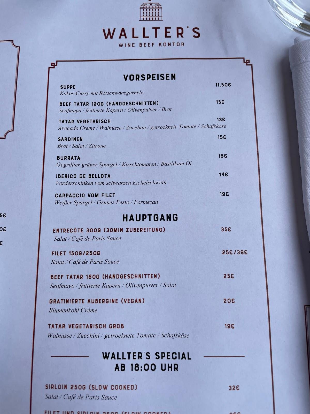 Speisekarte von Wallter´s Wine & Beef Kontor restaurant, Hamburg