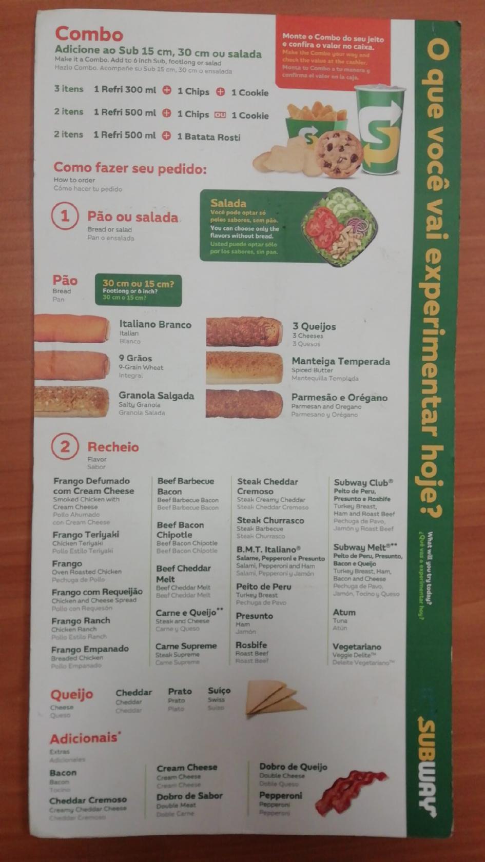 Cardápio da Subway atualizado em 2023 