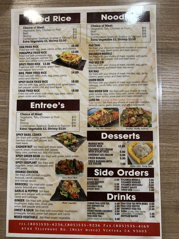 Menu at Am Noodle restaurant, Ventura