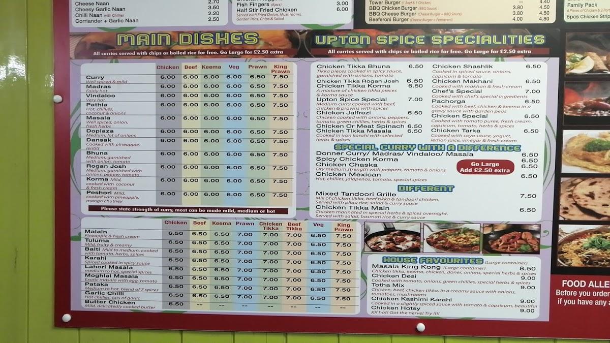 Menu at Upton Spice & Pizza Master pizzeria, South Elmsall