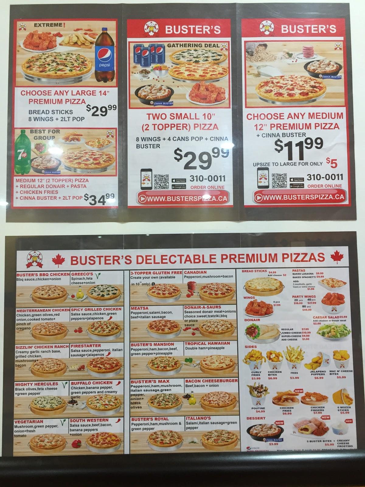 Menu at Buster's Pizza & Donair pizzeria, Red Deer, Taylor Dr. Unit 200