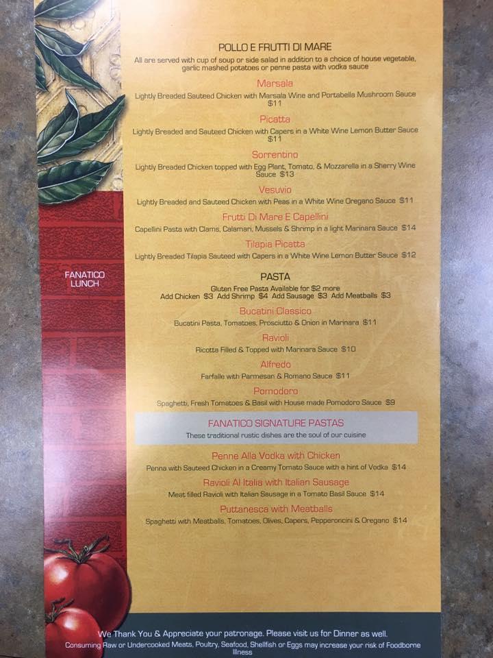 Menu at Fanatico restaurant, Whitewater, 162 W Main St