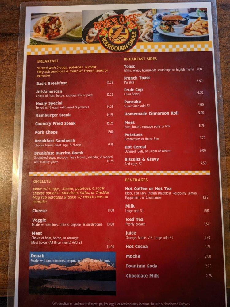 Menu at Rose's Cafe, Healy