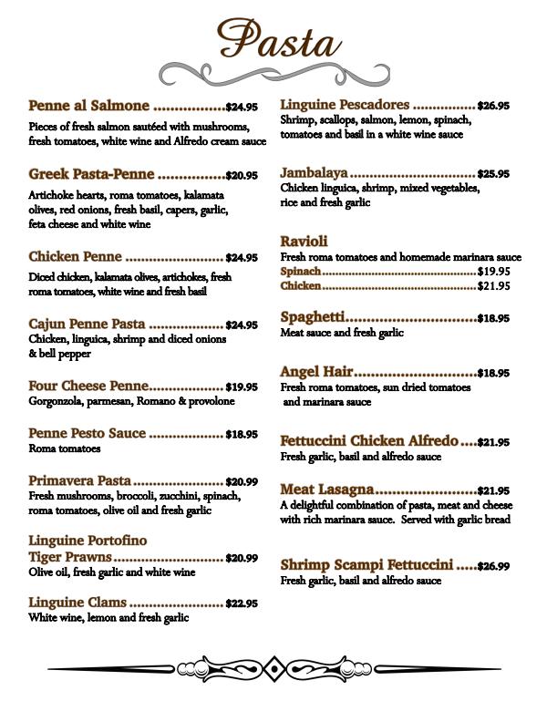 Menu at Bella Italia restaurant, Fortuna