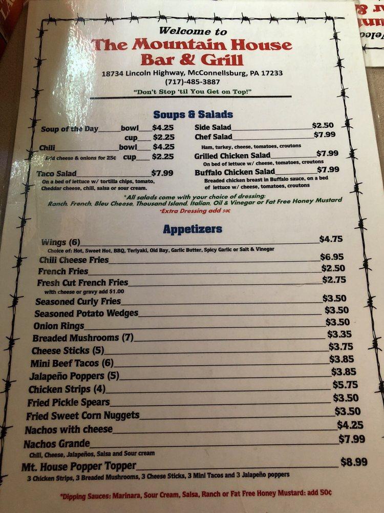 Menu at The Mountain House Restaurant, USA, Lincoln Hwy