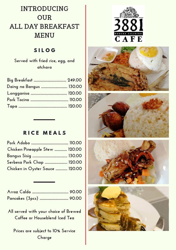 Menu at 3881 Modern Filipino Cafe, San Juan