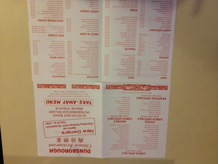 Menu at Dunsborough Chinese Restaurant, Dunsborough
