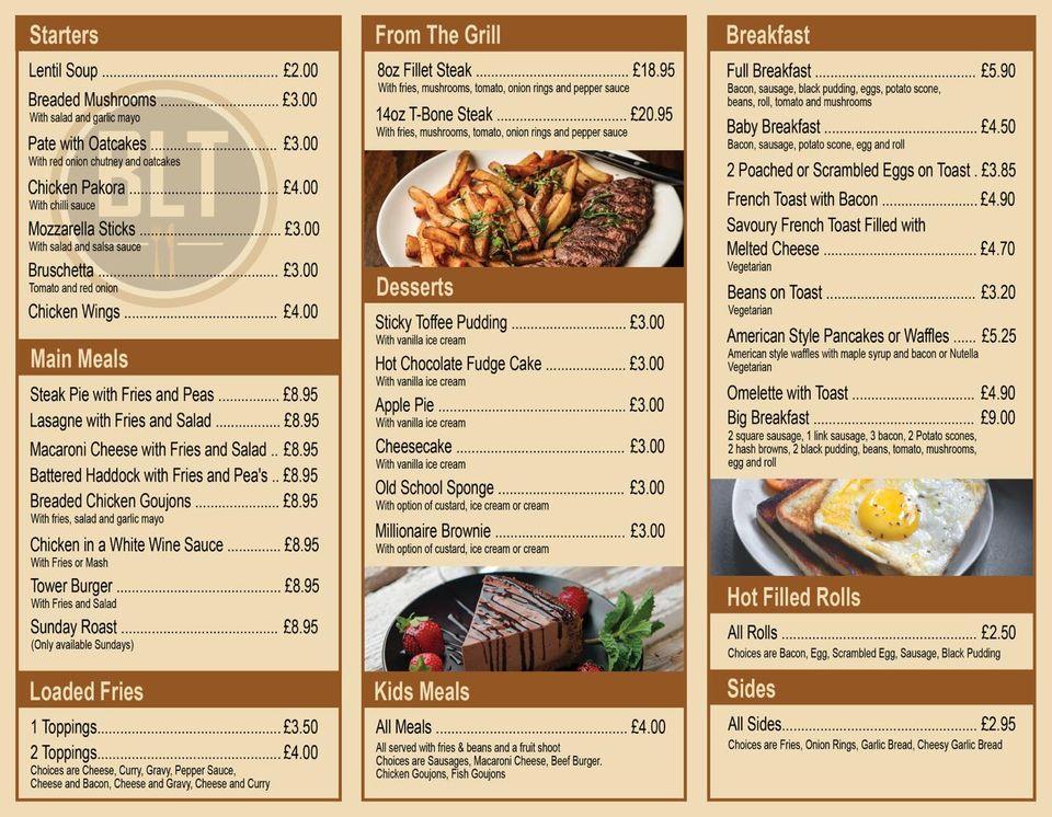 Menu at BLT restaurant, Airdrie