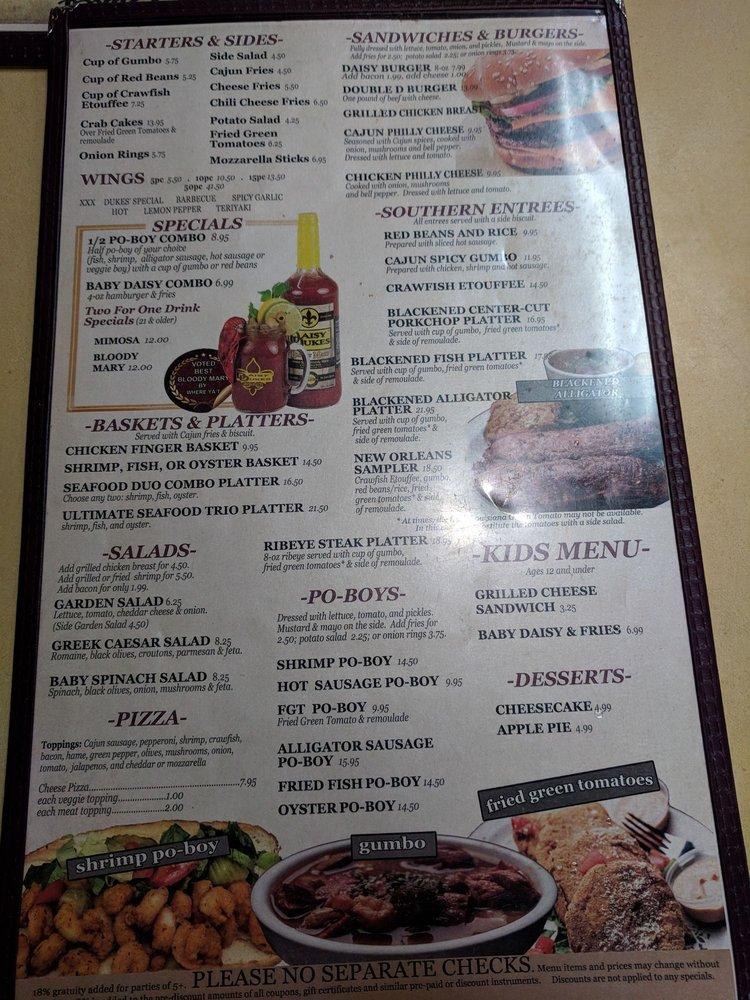 Menu at Daisy Dukes Cafe, New Orleans