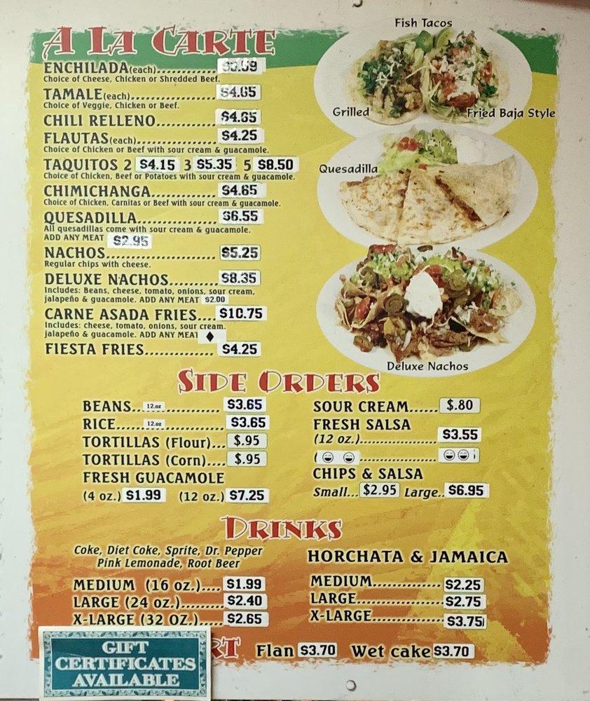 Menu at Fiesta Grill desserts, Huntington Beach, 418 17th St