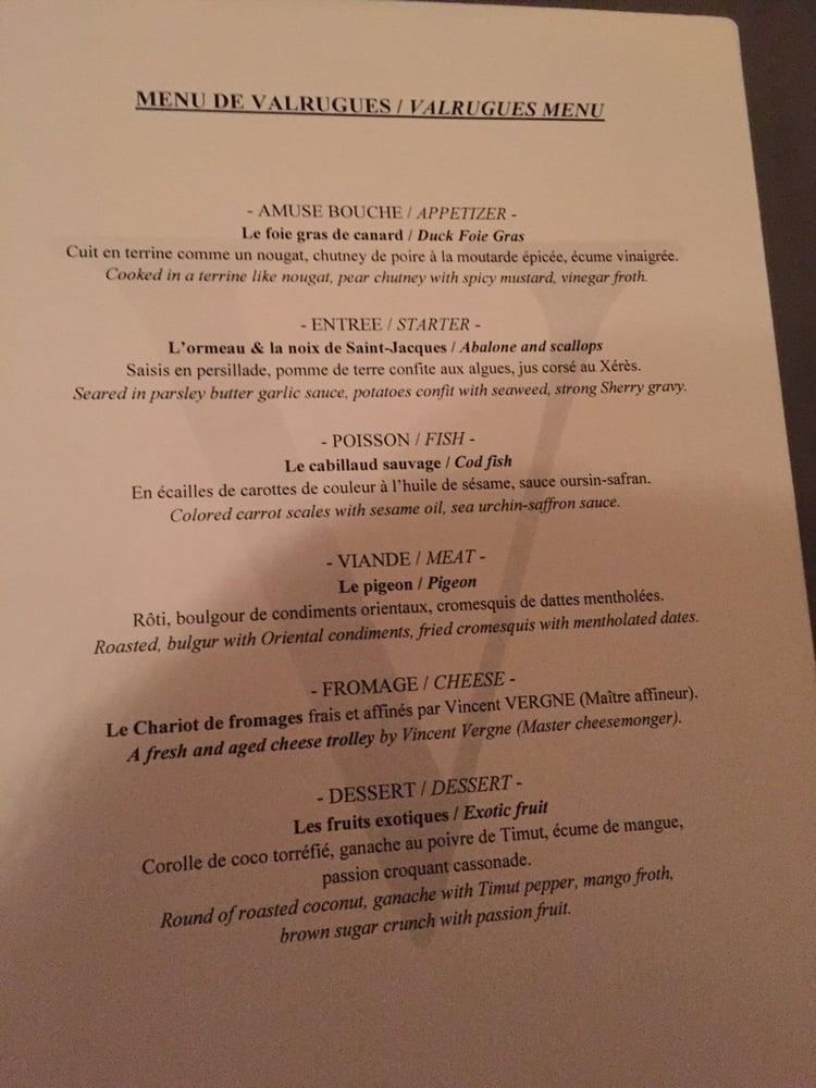 Menu de Restaurant Gastronomique - Le Vallon de Valrugues