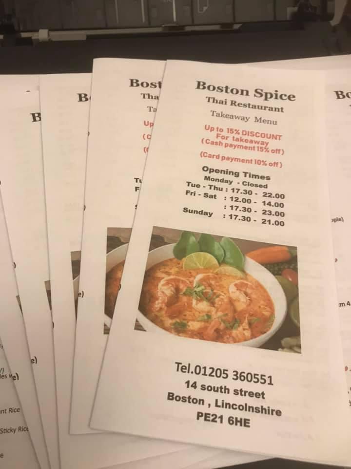 Menu at Taan Thai Restaurant, Boston