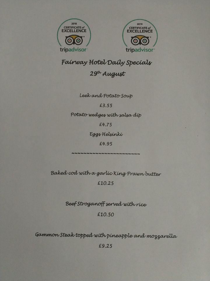 Menu at Fairway Hotel & Restaurant, Bathgate