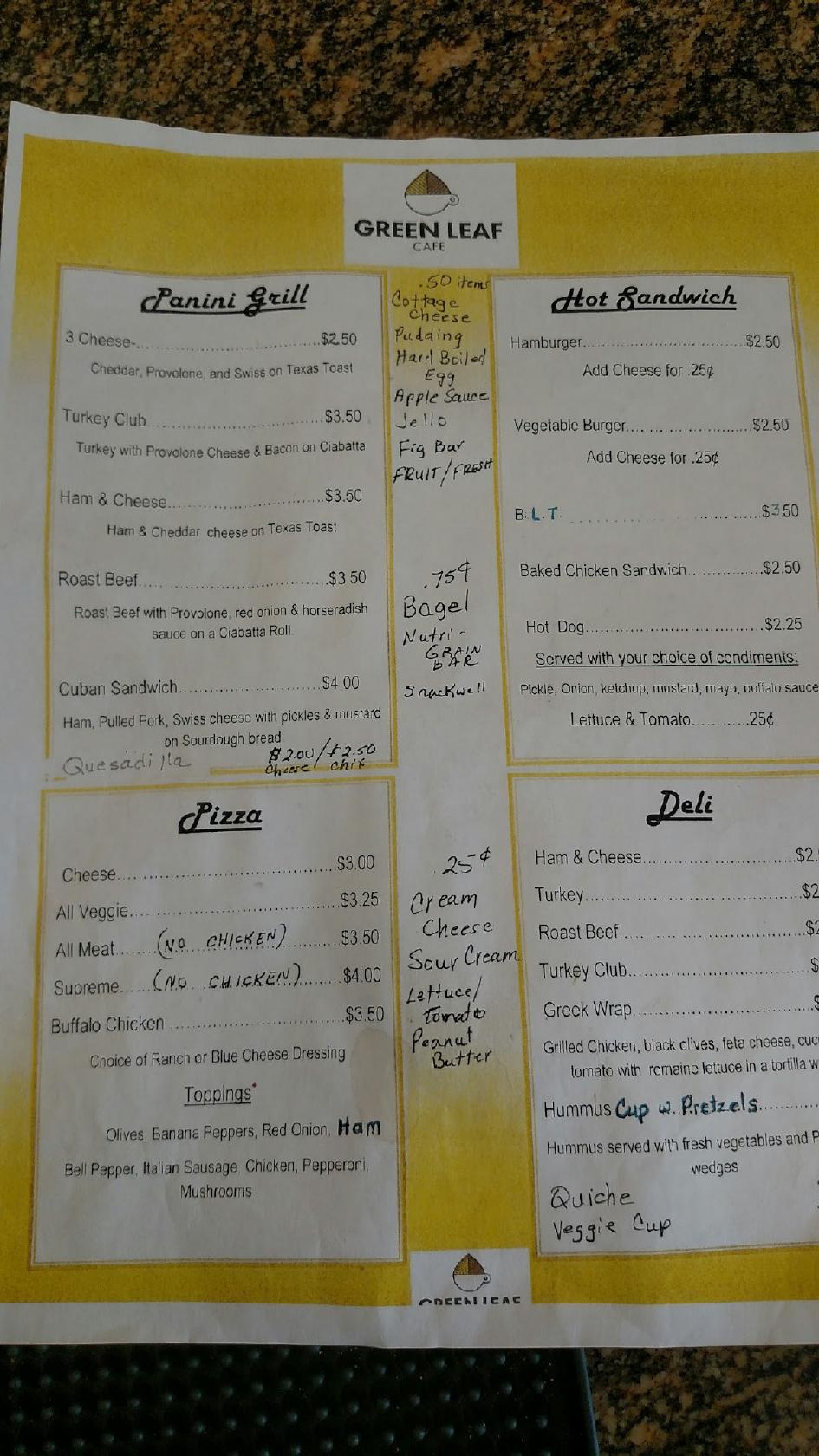 Menu at Green Leaf Cafe, Carterville
