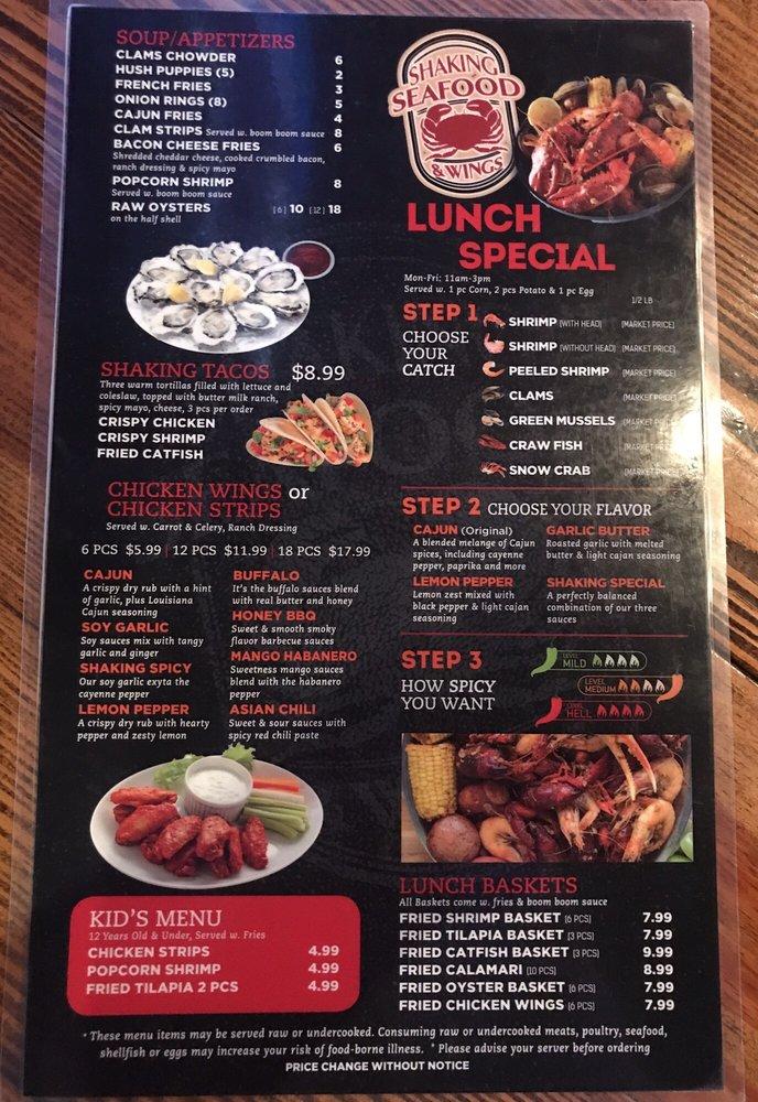 Menu at Shaking Seafood & Wings restaurant, Lexington