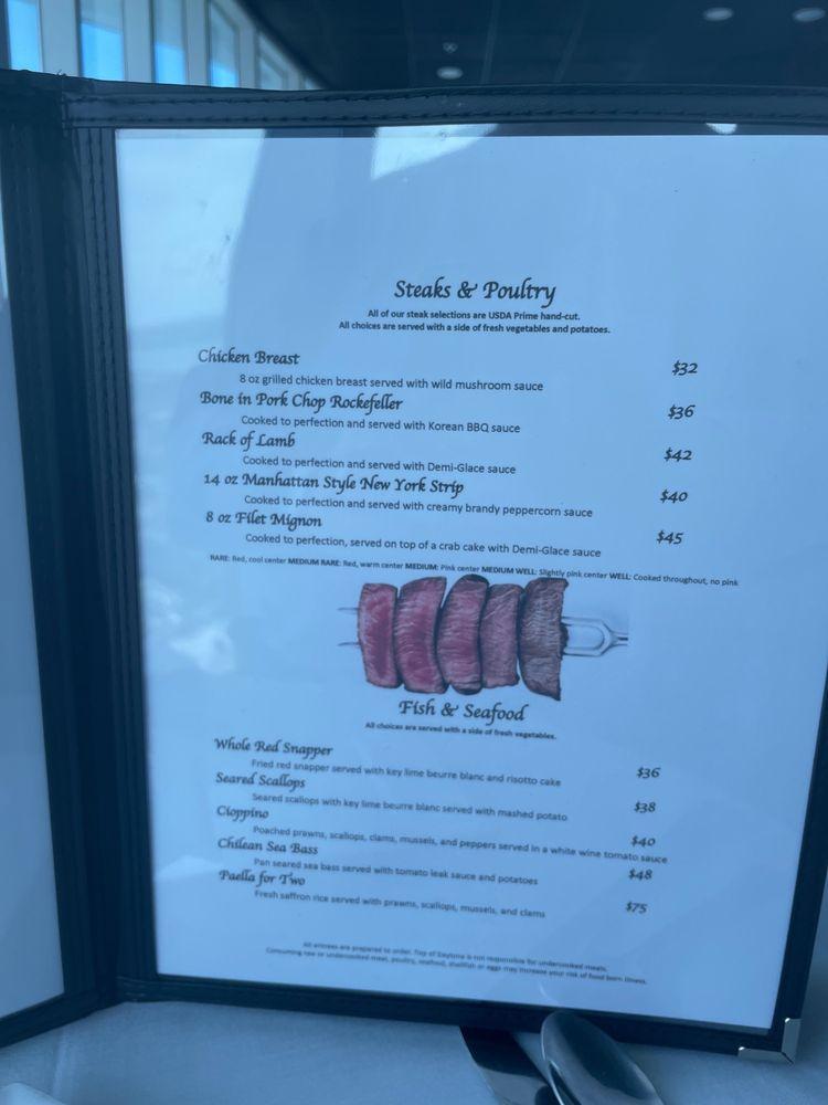 Menu at Top of Daytona Restaurant, Daytona Beach