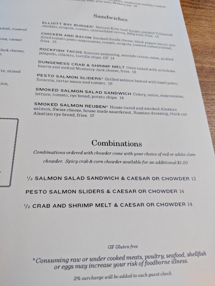 Menu at Elliott's Oyster House restaurant, Seattle