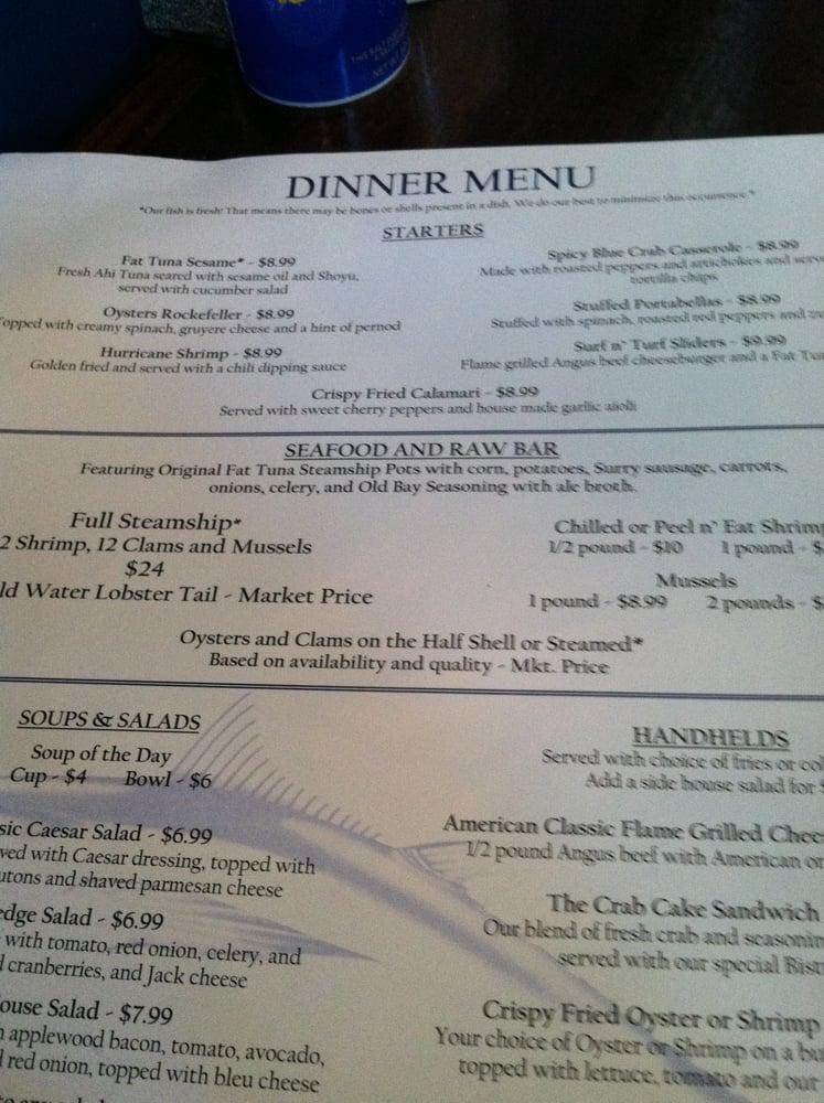 Menu at Fat Tuna Grill & Oyster House restaurant, Williamsburg