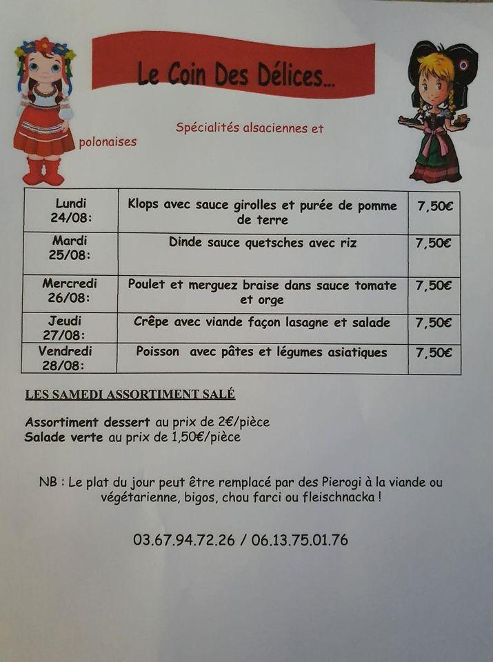 Menu at Le Coin des Délices