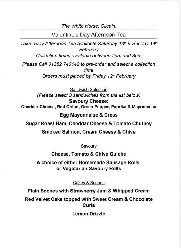 Menu at The White Horse Inn pub & bar, Cilcain