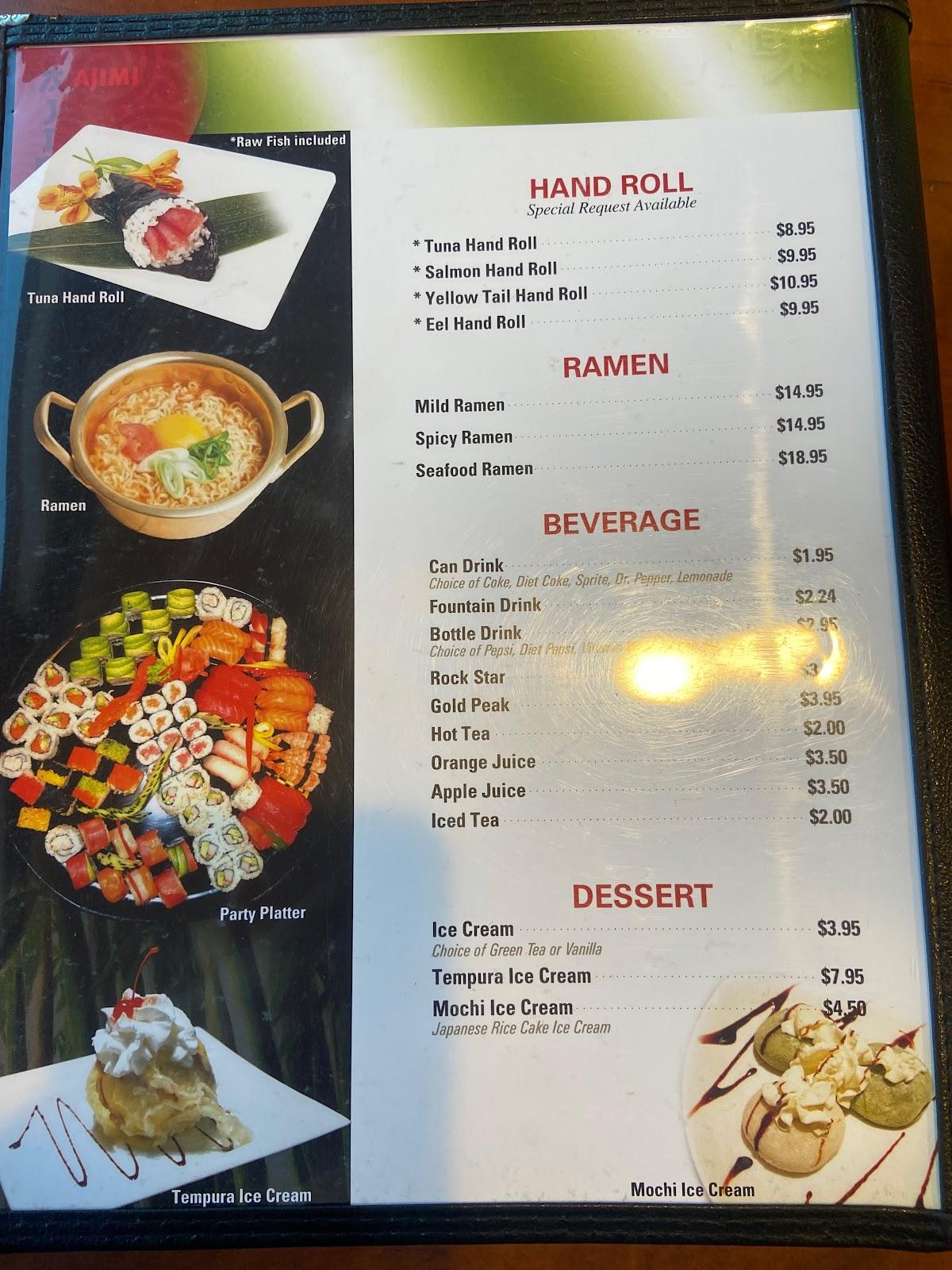Menu at Ajimi restaurant, Fairbanks, 69 College Rd