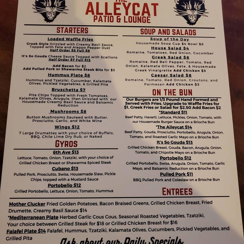 Menu at The Alleycat Patio & Lounge pub & bar,