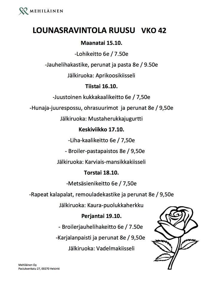 Menu at Lounasravintola Ruusu restaurant, Jyväskylä